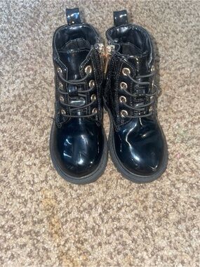 Sam & Libby Black Patent Lace-Up Kids Ankle Boots with Side Zip